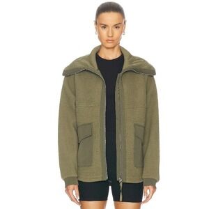 Varley Green Eleanor Patch Pocket Fleece Jacket Full Zip Pockets Oversized Large